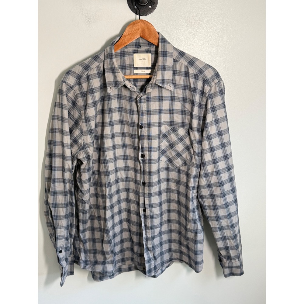 Billy Reid Mens Standard Fit Plaid Button Down Shirt Blue Grey Large L